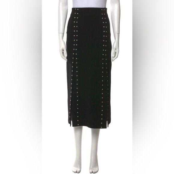 Maje Studded Accents Midi Length Black Skirt with Slits - Picture 1 of 10